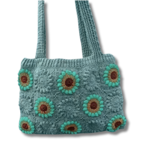 Knitted Flower Tote Bag Lake Blue Color5