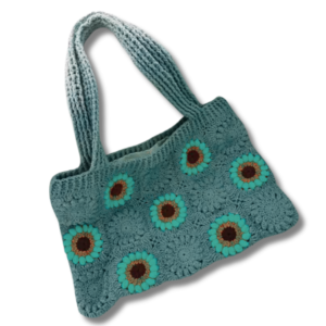 Knitted Flower Tote Bag Lake Blue Color 1